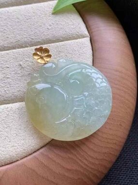 Cerified Aurhentic Natural Jadite Koi Mini Fish Pendant , 18 Gold Flower Bail